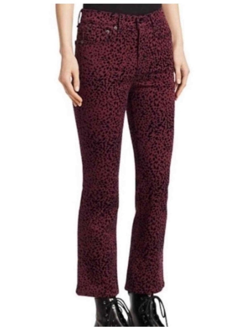 RAG & BONE HANA WOMEN'S JEANS BURGUNDY CHEETAH SIZE 27 NWT